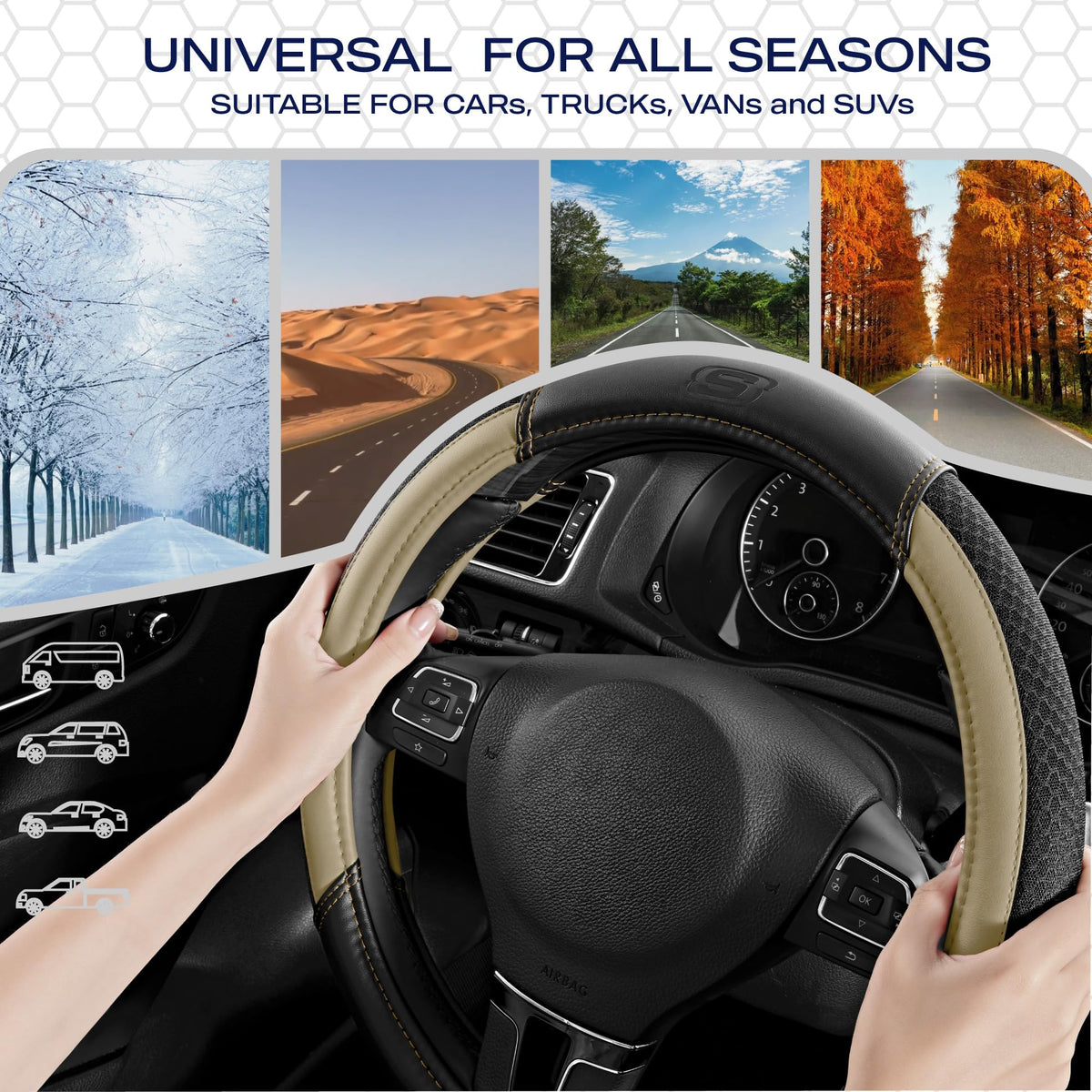 Skechers cover in car interior showcasing beige tone that refreshes cabin look