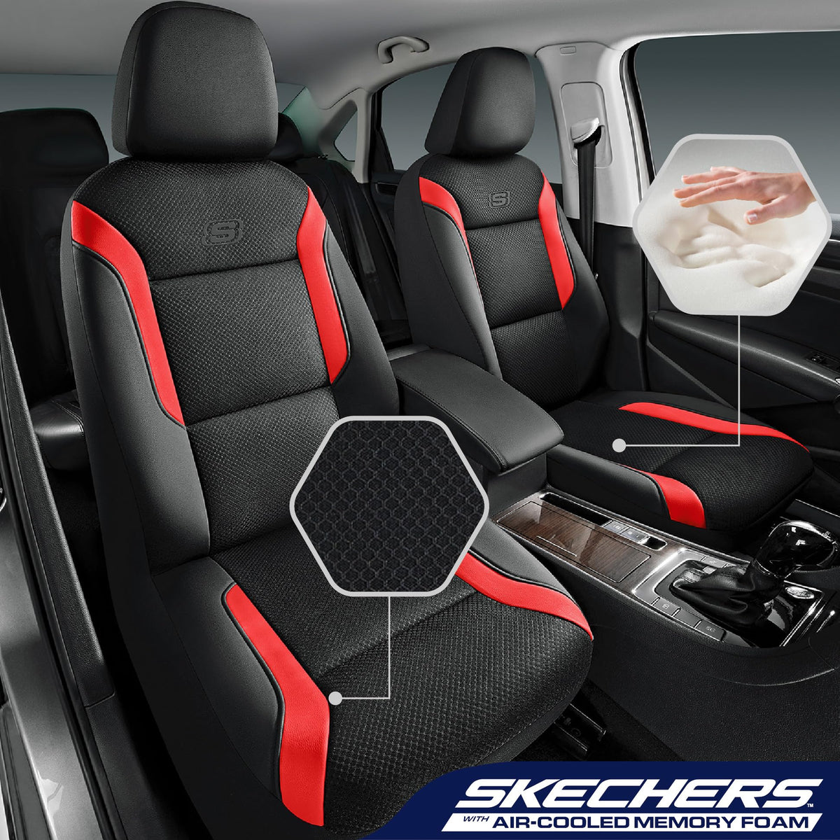 Skechers close-up of memory foam texture highlighting supportive pressure relief