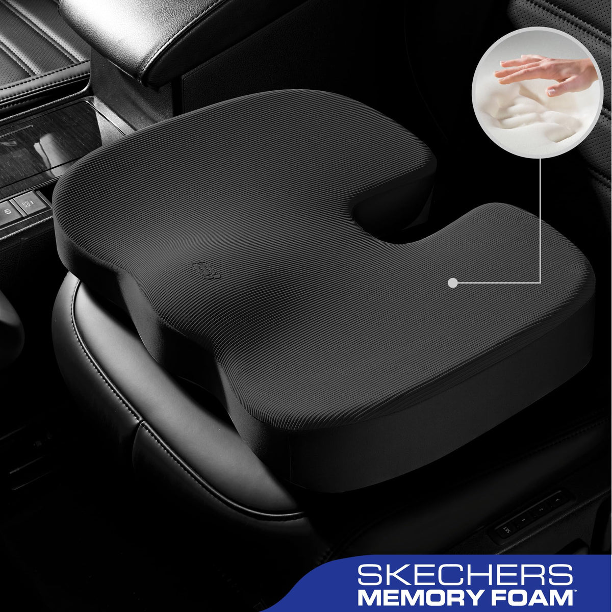 Skechers close-up of memory foam texture providing durable pressure relief benefit