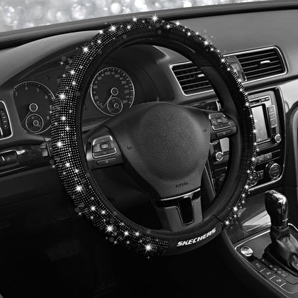 Skechers front view showing black diamond steering wheel cover and branded packaging for attractive upgrade