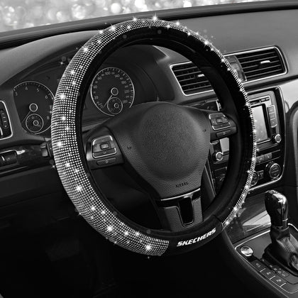 Skechers front view of silver diamond steering cover showing packaging and branding benefit: recognizable licensed product