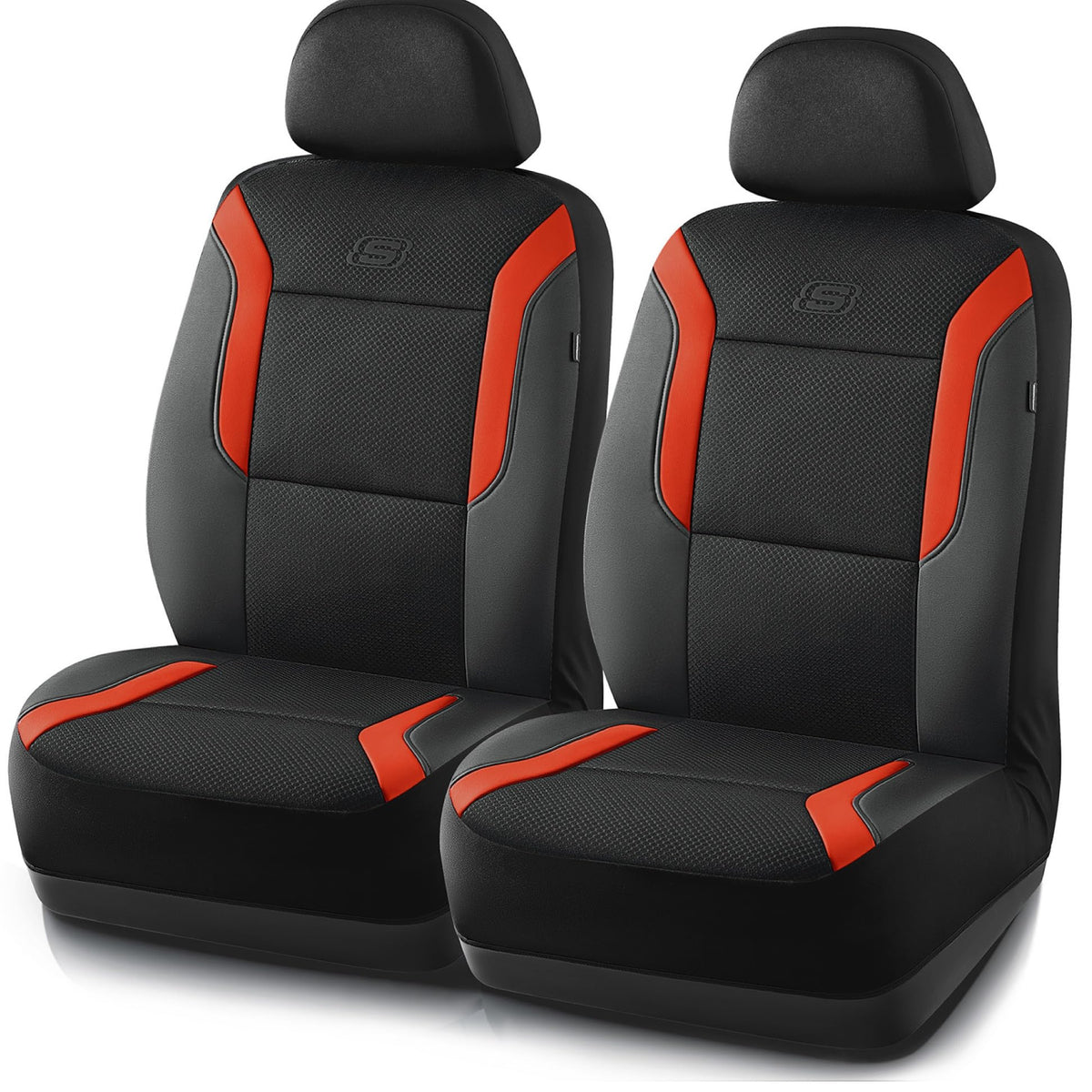 Skechers front seat cover full view showing orange style and protection