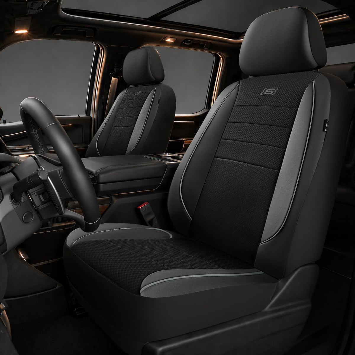 Skechers full front seat cover installed showing fit and comfort