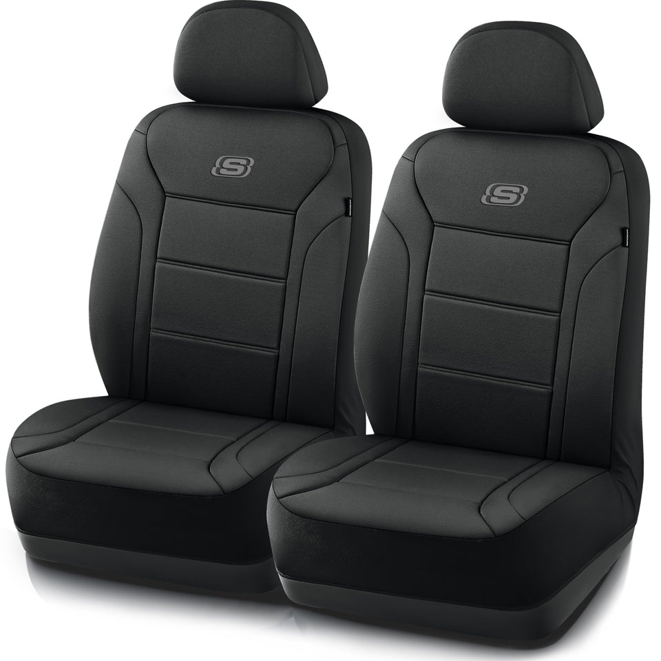 Skechers full front seat cover installed showing sleek protection and comfort