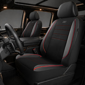 Skechers front seat cover full view showing red finish and fitted look, adds comfort