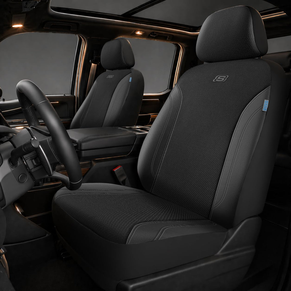 Skechers front seat cover full view showing protection and style
