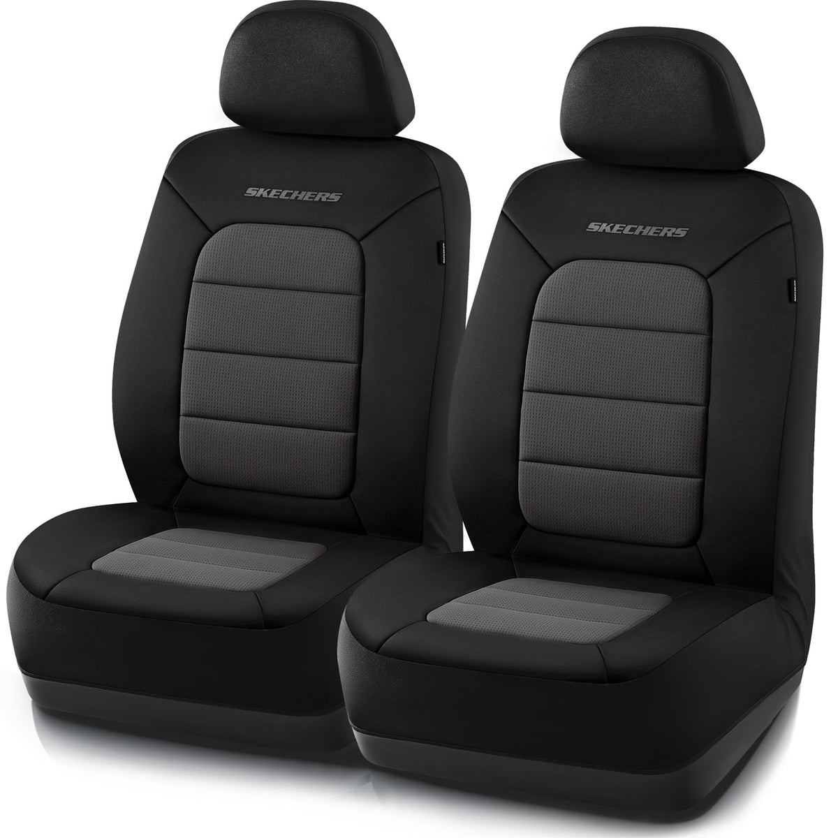 Skechers front seat cover fitted on vehicle showing neat form fit and protection