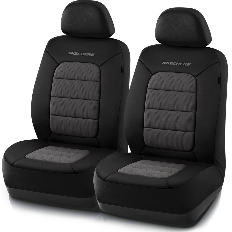 Skechers front seat cover fitted on vehicle showing neat form fit and protection