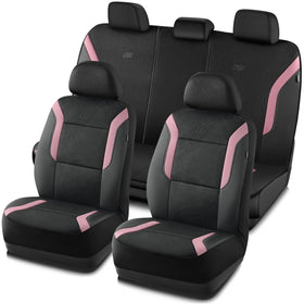 Skechers front seat full view in pink showing fitted coverage and style benefit