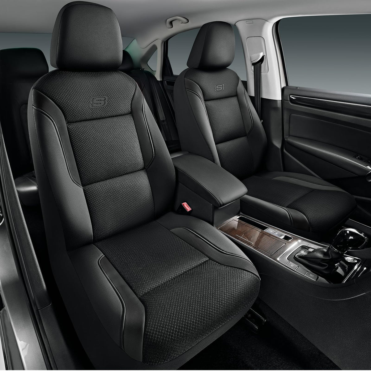 Skechers front seat full view showing fit and protection benefit