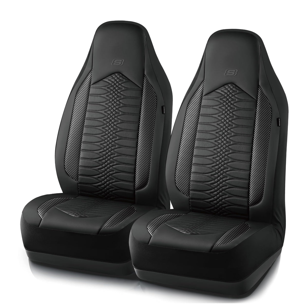 Skechers front view of quilted leather seat covers showing elegant styling and protection