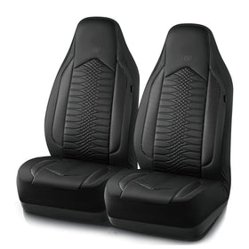 Skechers front view of quilted leather seat covers showing elegant styling and protection