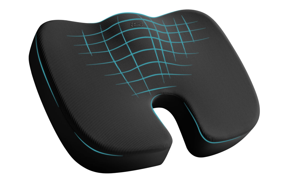 Skechers front view of black memory foam cushion showing ergonomic shape and comfort