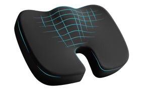 Skechers front view of black memory foam cushion showing ergonomic shape and comfort