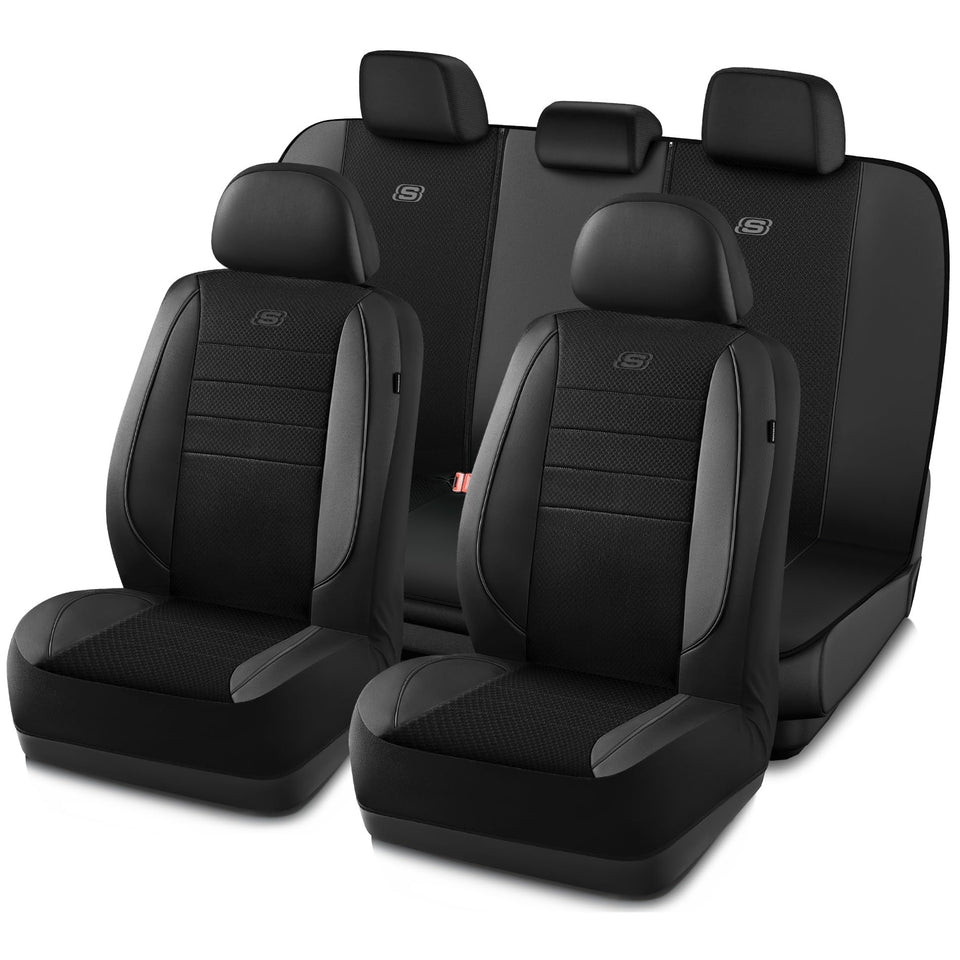 Skechers full set front view showing complete seat protection and refined style