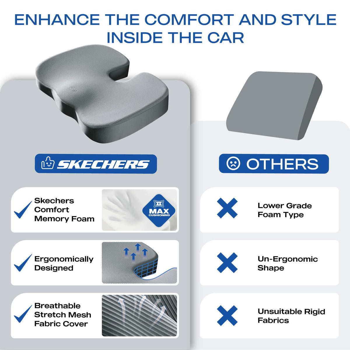 Skechers cushion placed on an office chair offering all-day desk comfort