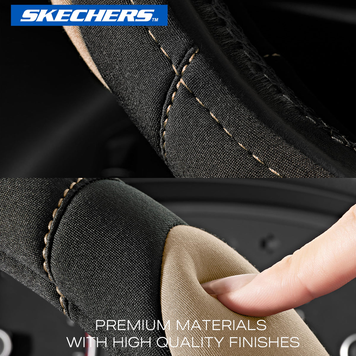 Skechers cover installed in car improves grip and driving comfort