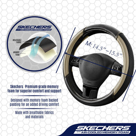 Skechers installed on a sedan steering wheel demonstrating improved comfort