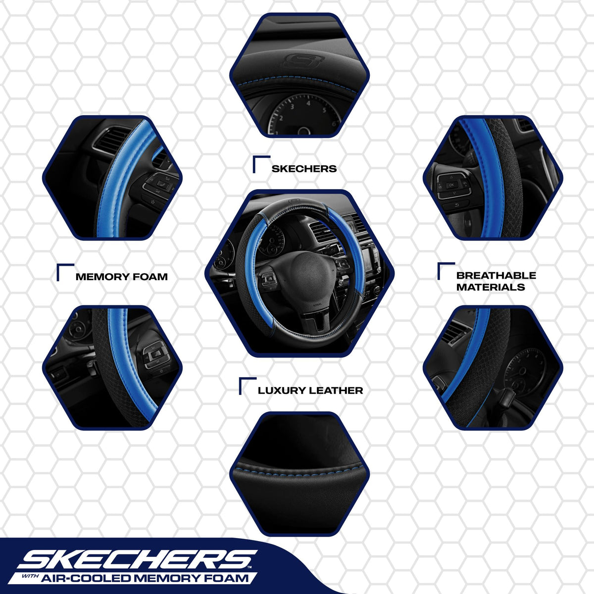 Skechers cover installed on steering wheel demonstrating improved grip