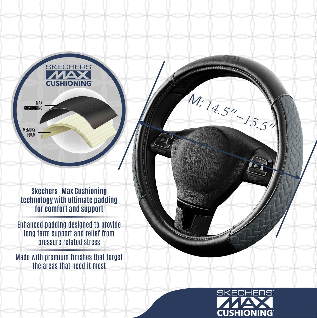 Skechers steering wheel cover installed in SUV demonstrating improved control