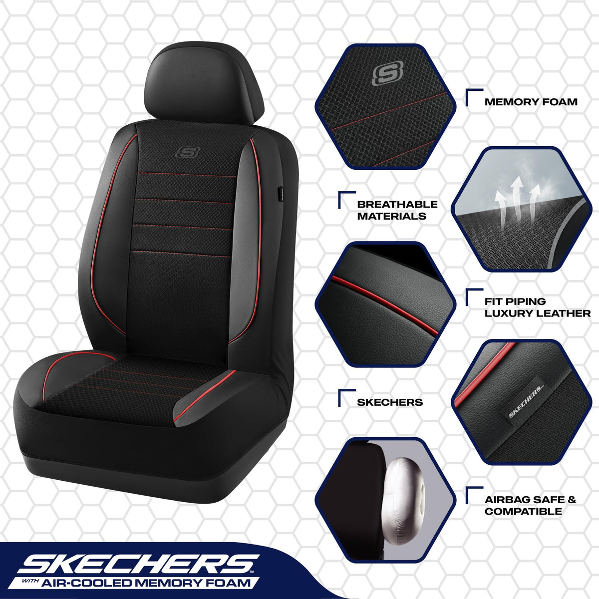 Skechers leather piping detail highlighting edge trim, increases durability and style