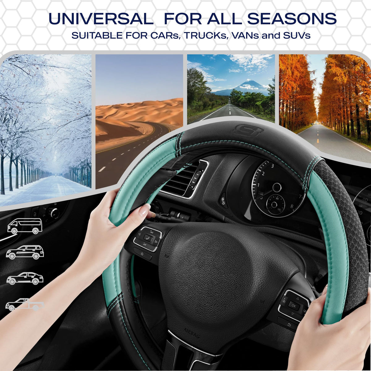 Skechers lifestyle shot inside car illustrating protection and stylish interior upgrade