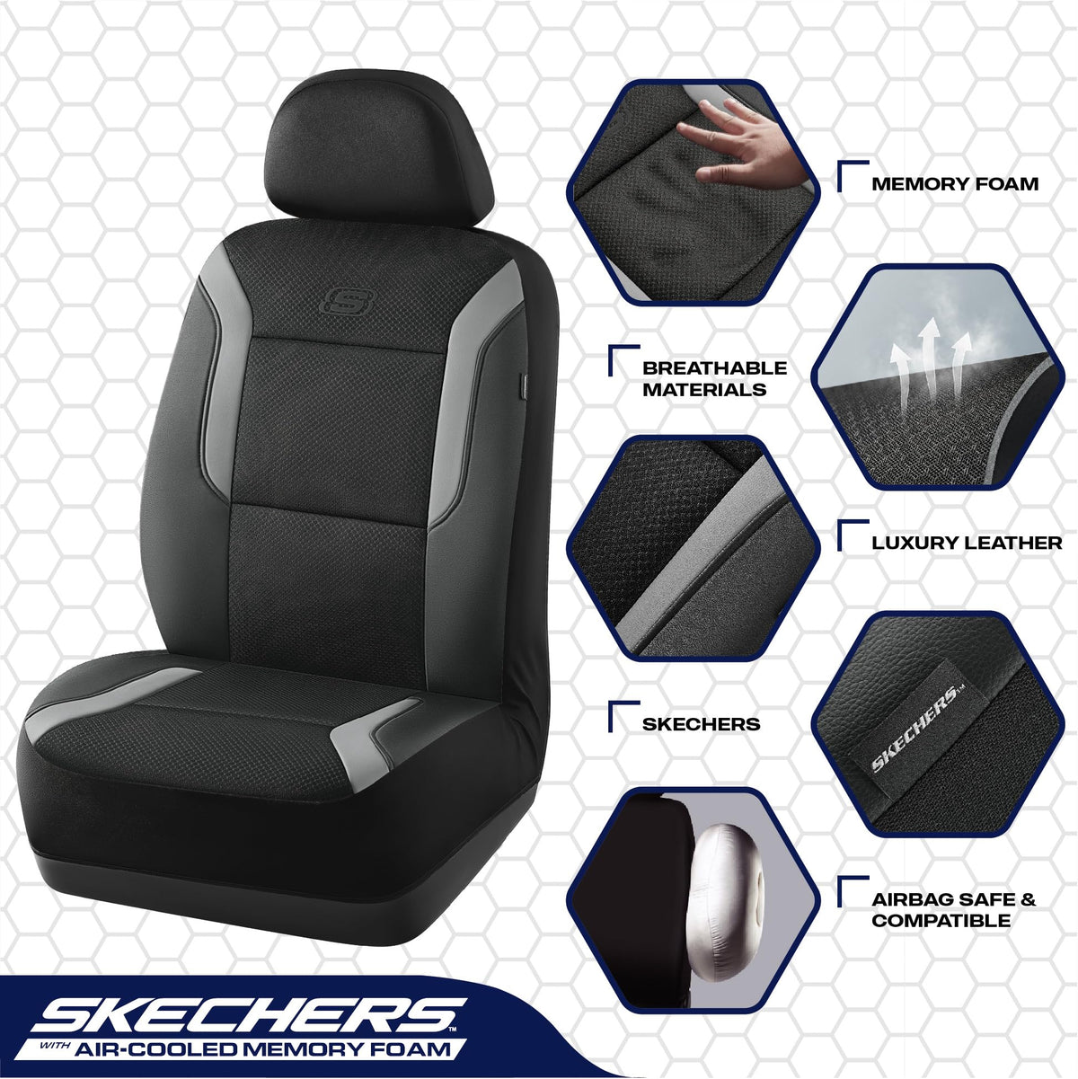 Skechers side view showing airbag compatibility and secure seam placement