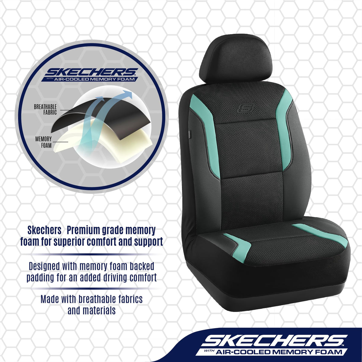 Skechers cover seam near side airbag demonstrating compatibility and safety