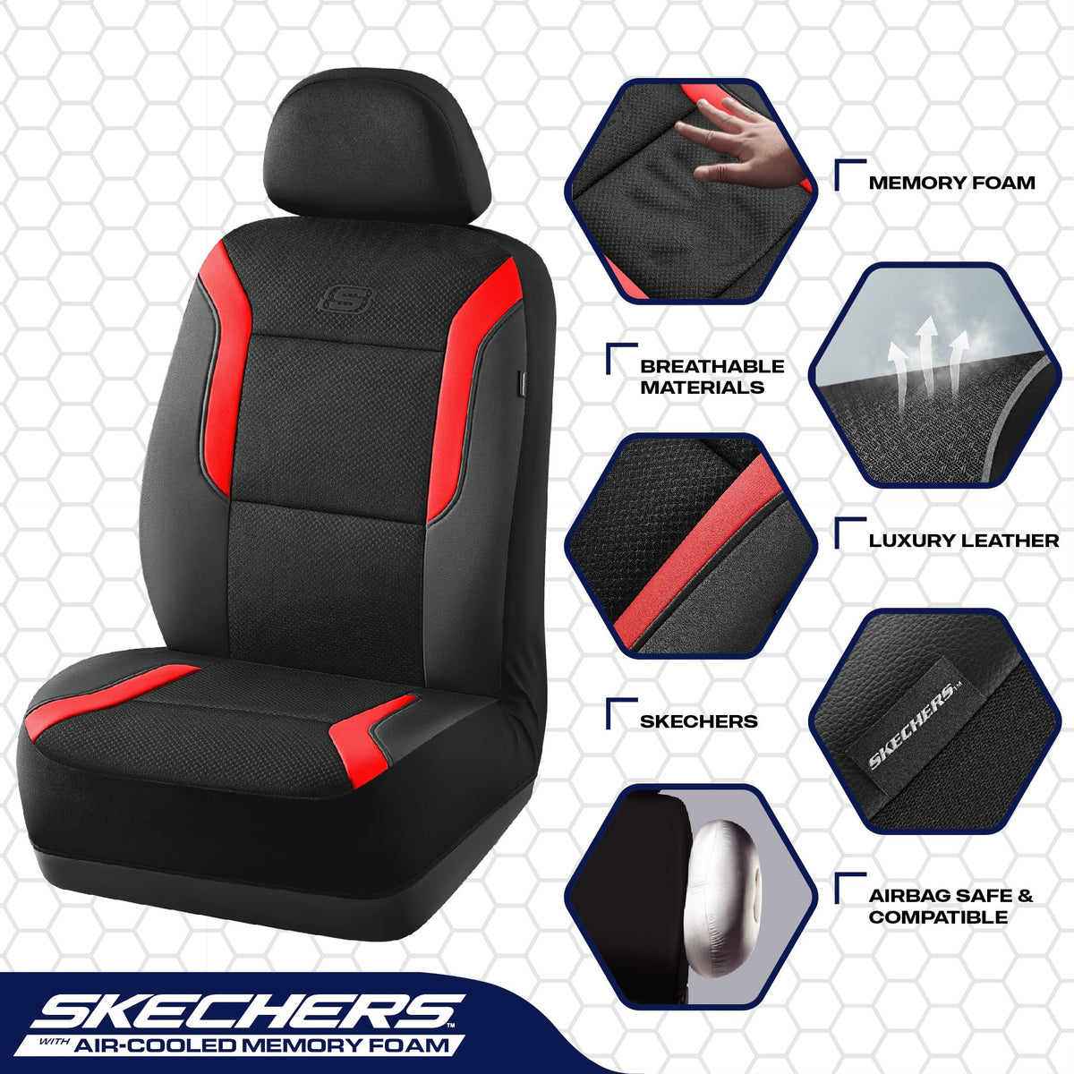Skechers side-airbag seam closeup showing compatible deployment safety