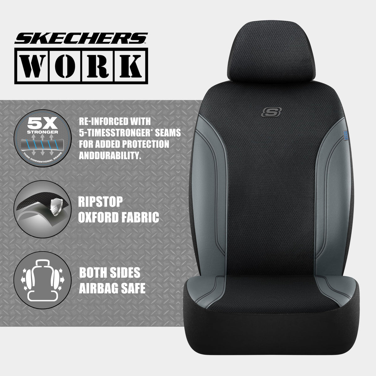 Skechers airbag seam close-up illustrating safe deployment compatibility