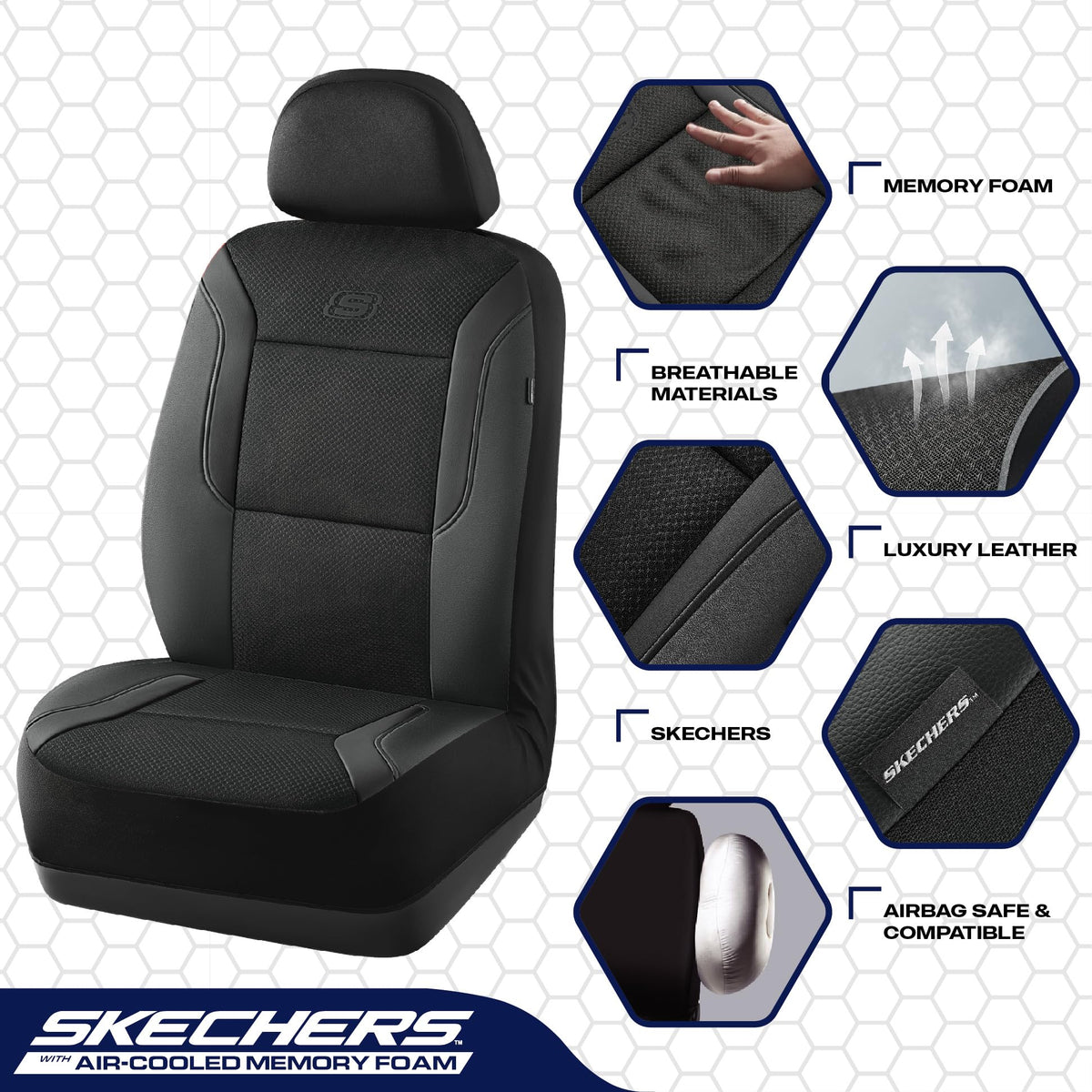 Skechers side seam detail demonstrating airbag compatibility and safety