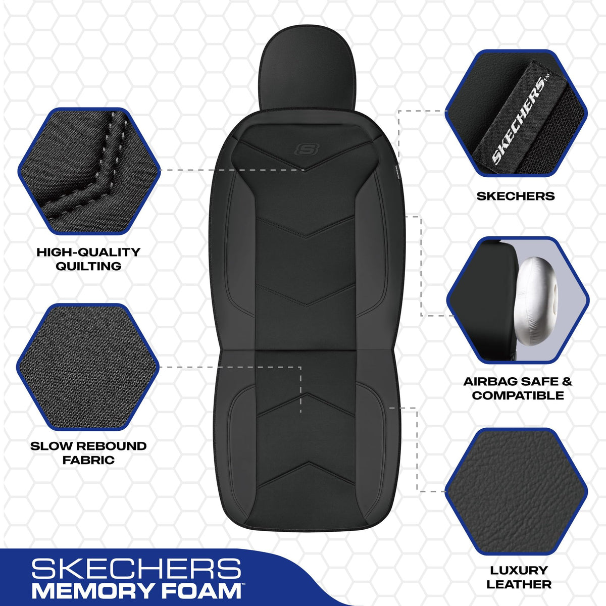Skechers reinforced stitch at side airbag area showing safety compatibility
