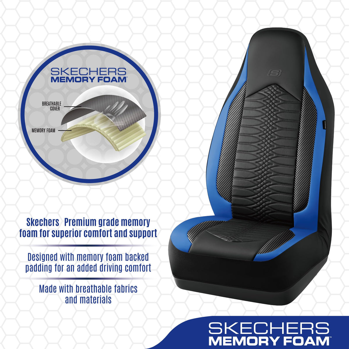 Skechers reinforced seam by airbag area showing safe deployment compatibility