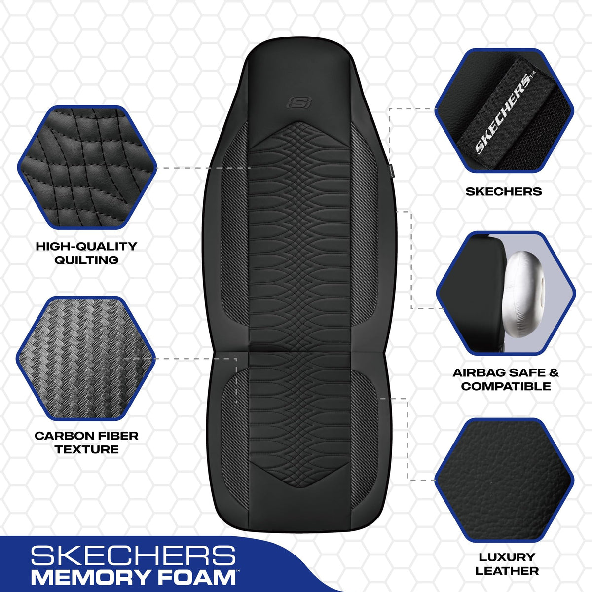 Skechers side profile showing airbag-compatible seam and safety-conscious construction