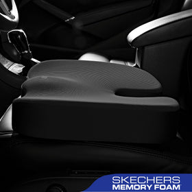 Skechers side profile on office chair demonstrating improved posture support benefit