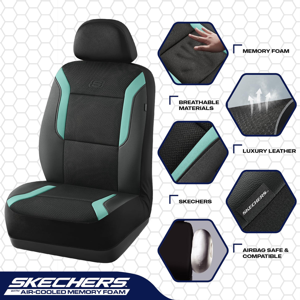Skechers side seam detail demonstrating airbag compatibility benefit