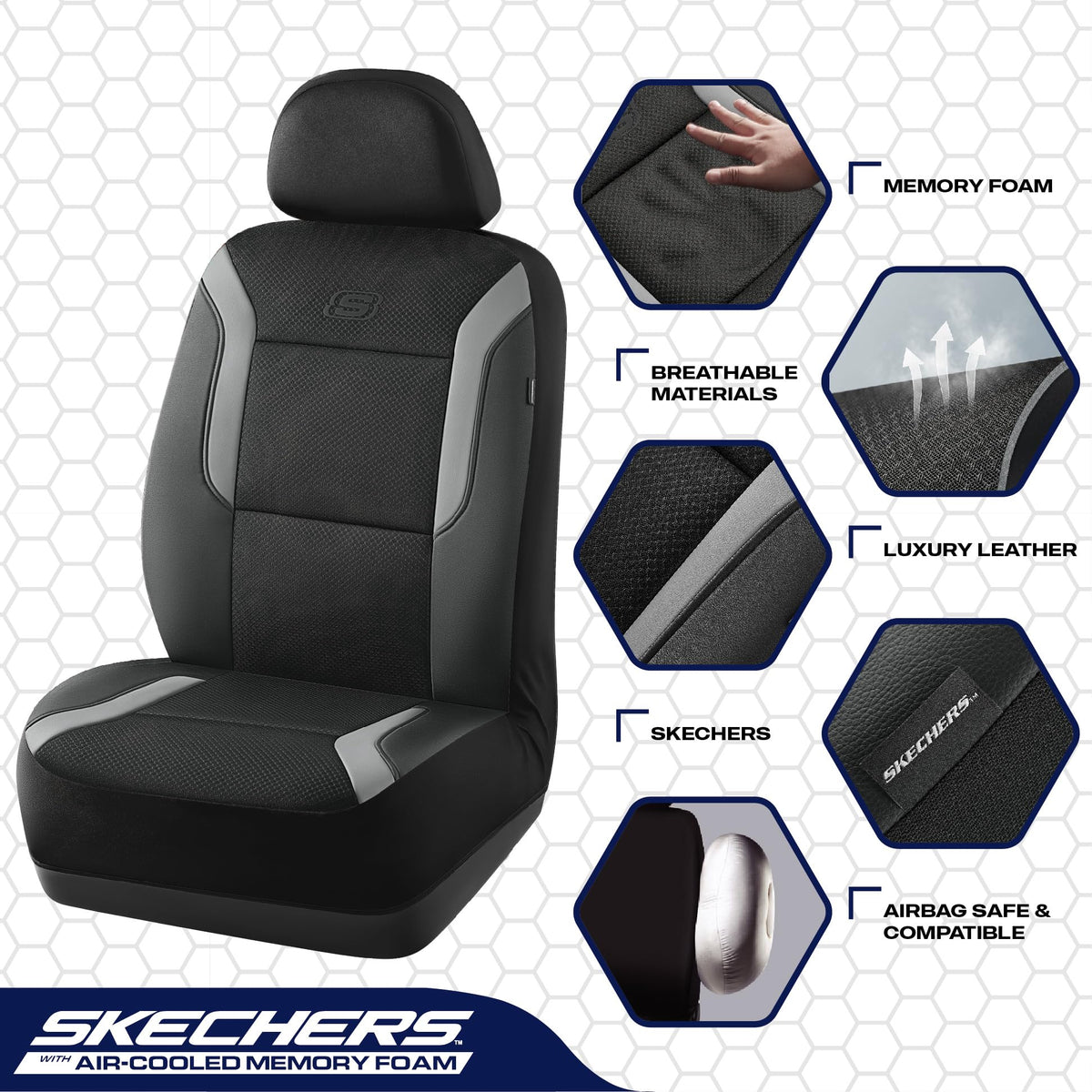 Skechers side seam stitching designed for airbag compatibility and safety