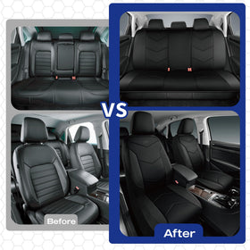 Skechers seat cover on seat with ruler showing universal fit scale