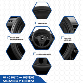 Skechers close-up stitching detail demonstrating premium leather finish and durable seams