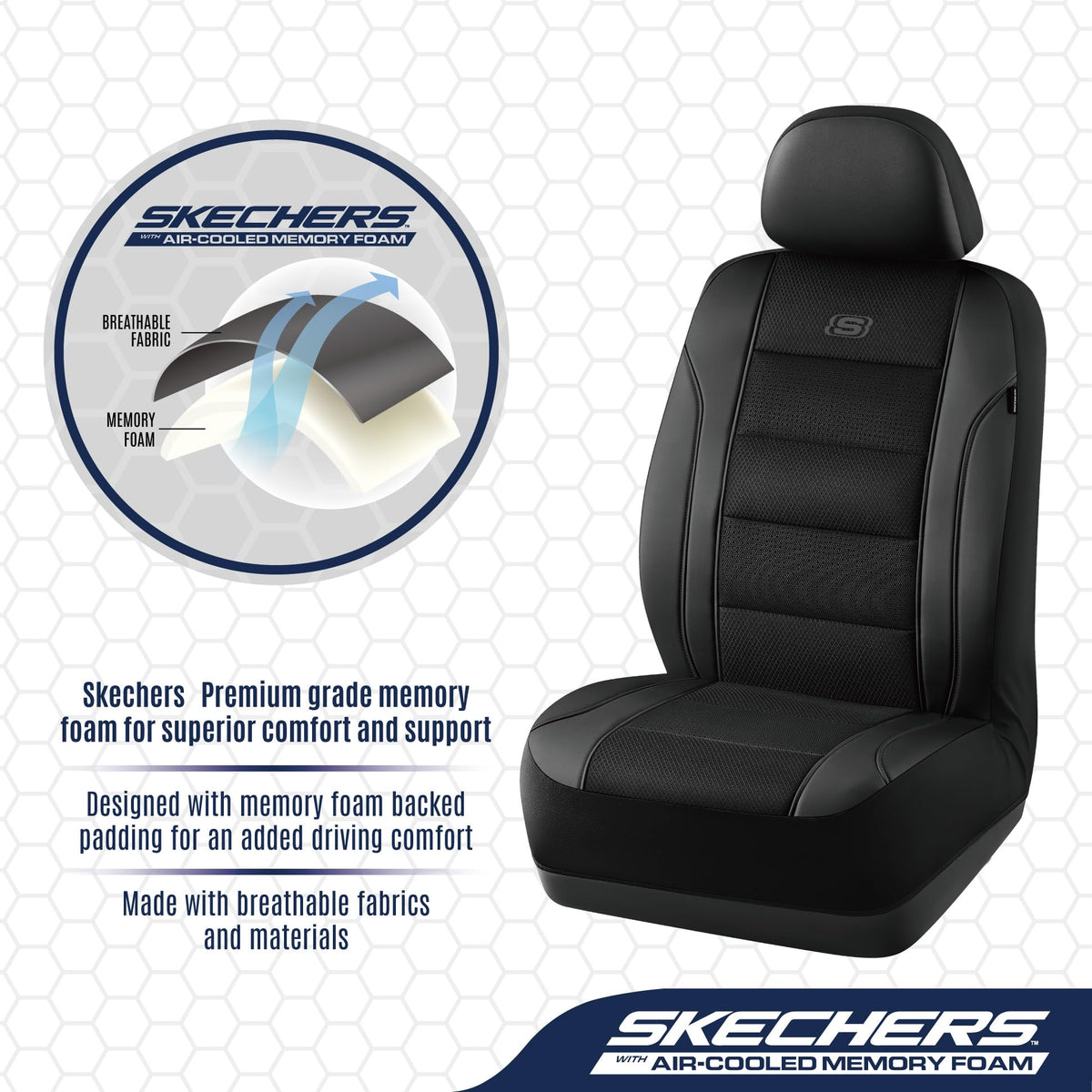 Skechers texture close-up of memory foam and leather showing supportive cushioning