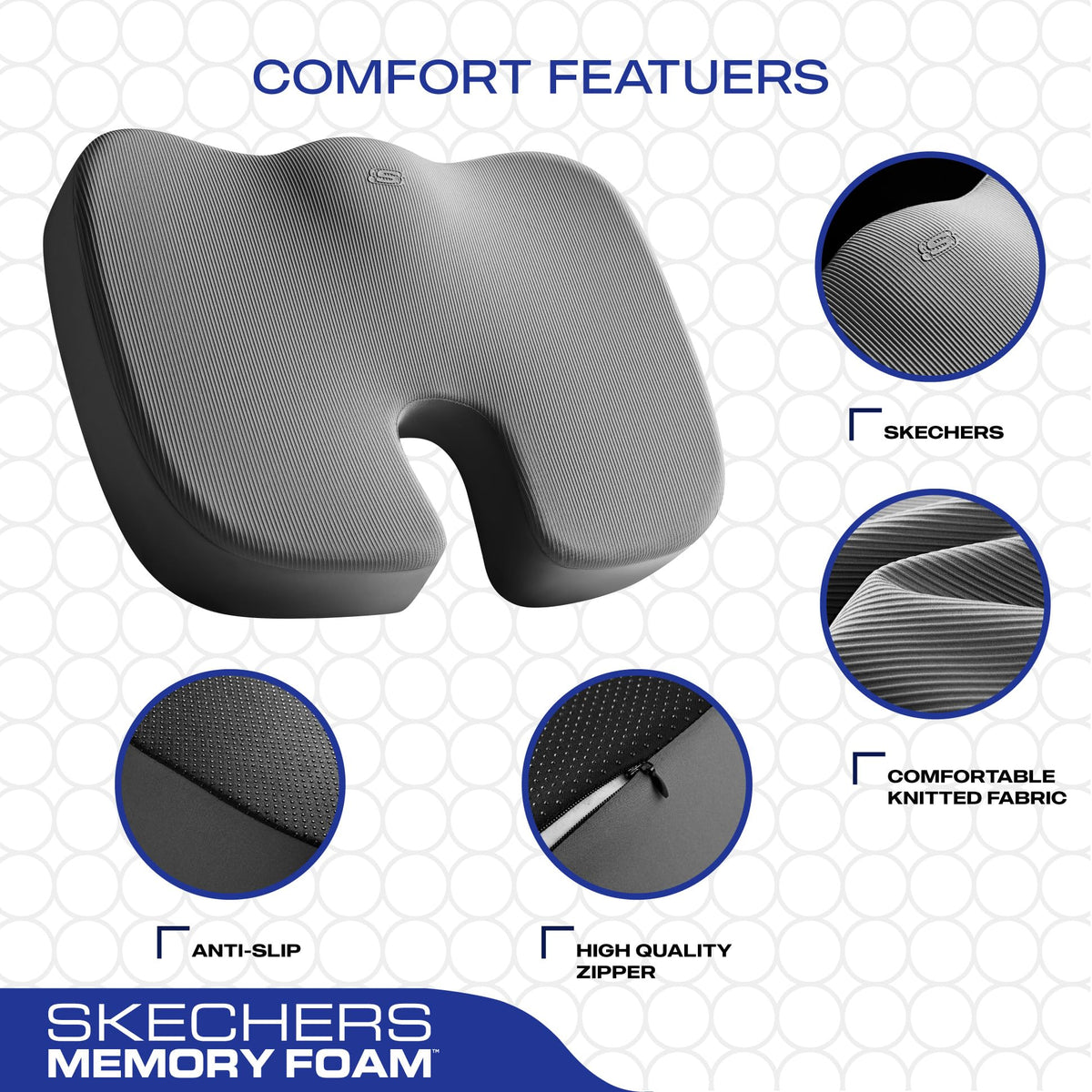 Skechers visible U-shape cutout reducing tailbone pressure and improving posture