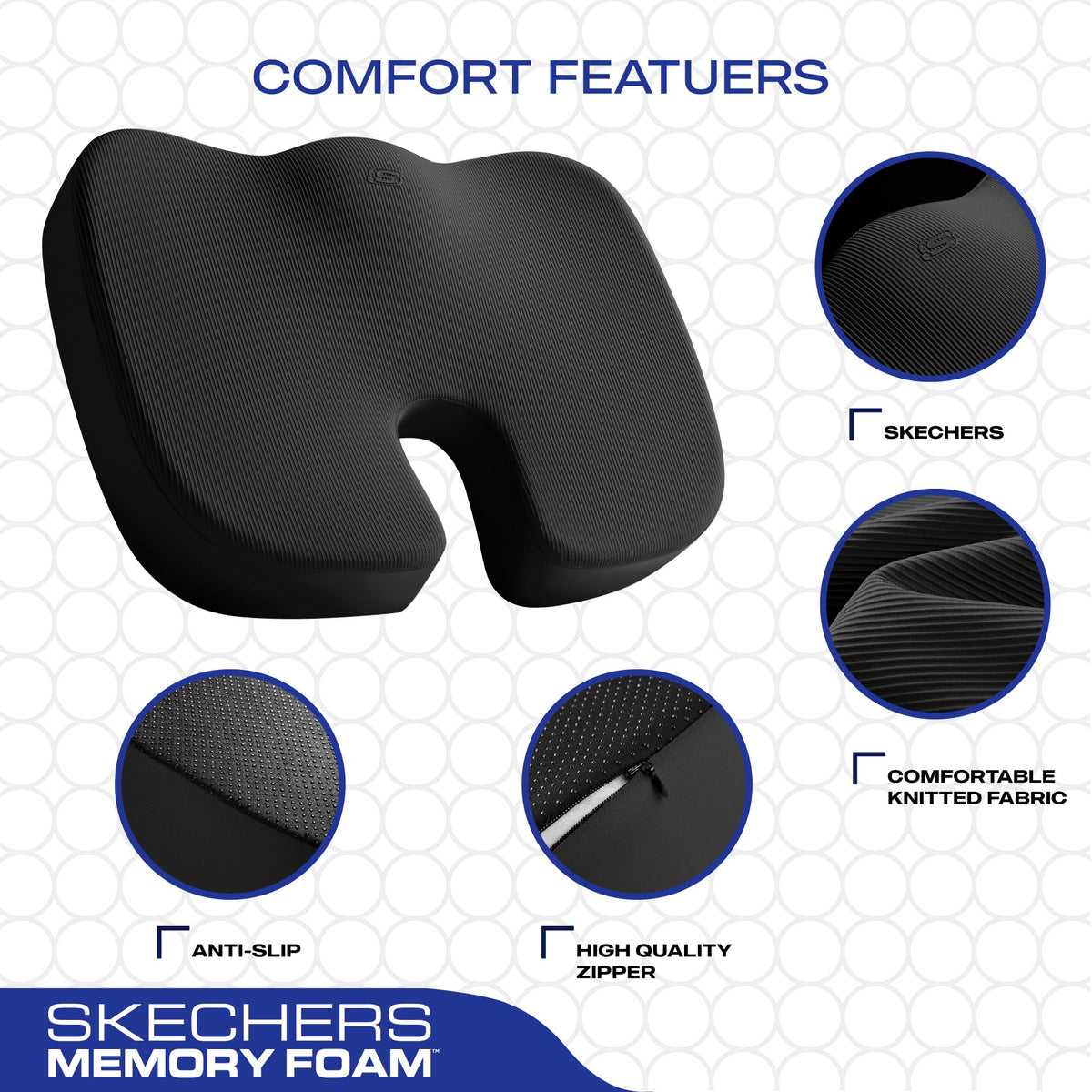 Skechers U-shape tailbone cutout detail reducing coccyx pressure for better comfort