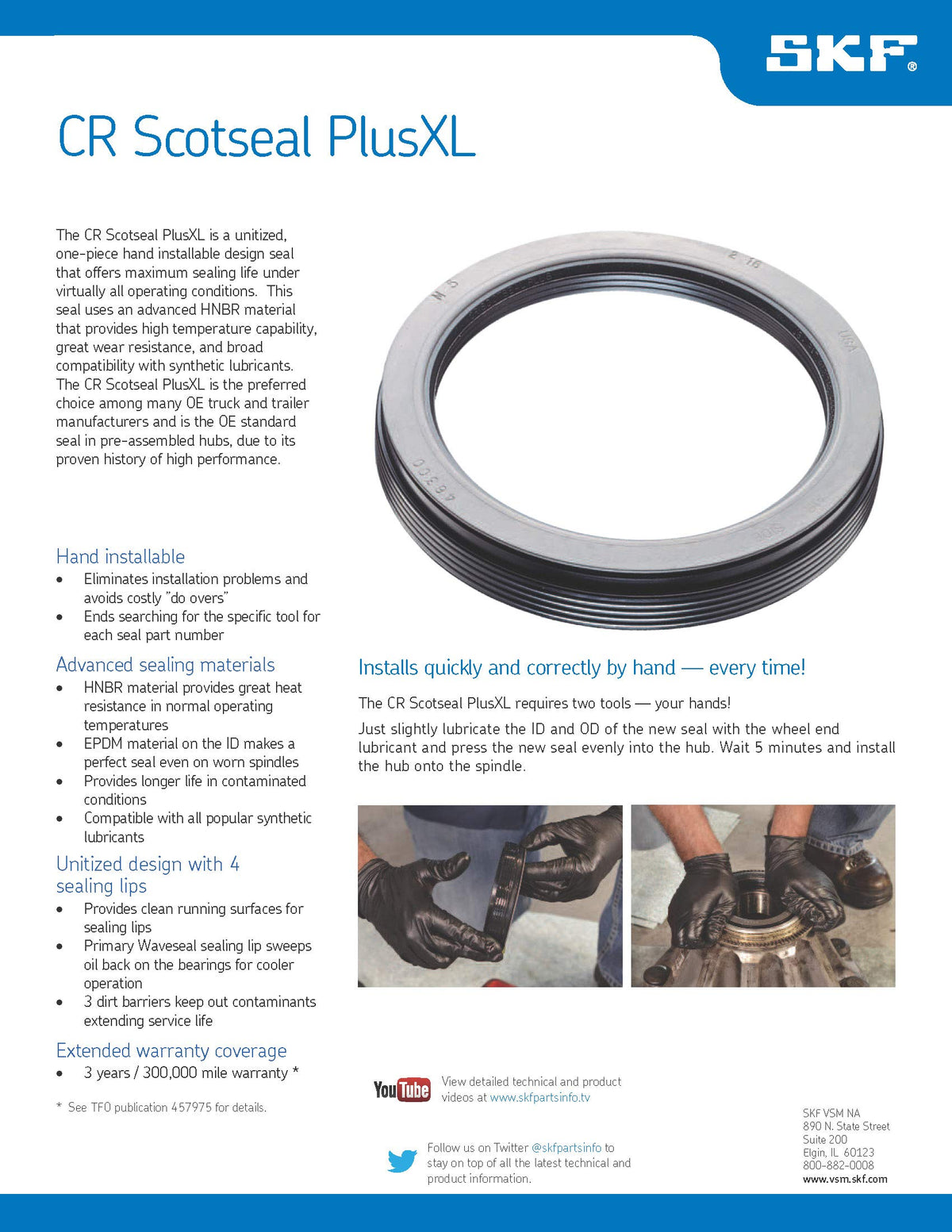 SKF Scotseal Plusxl packaging and spec sheet conveying OEM traceability