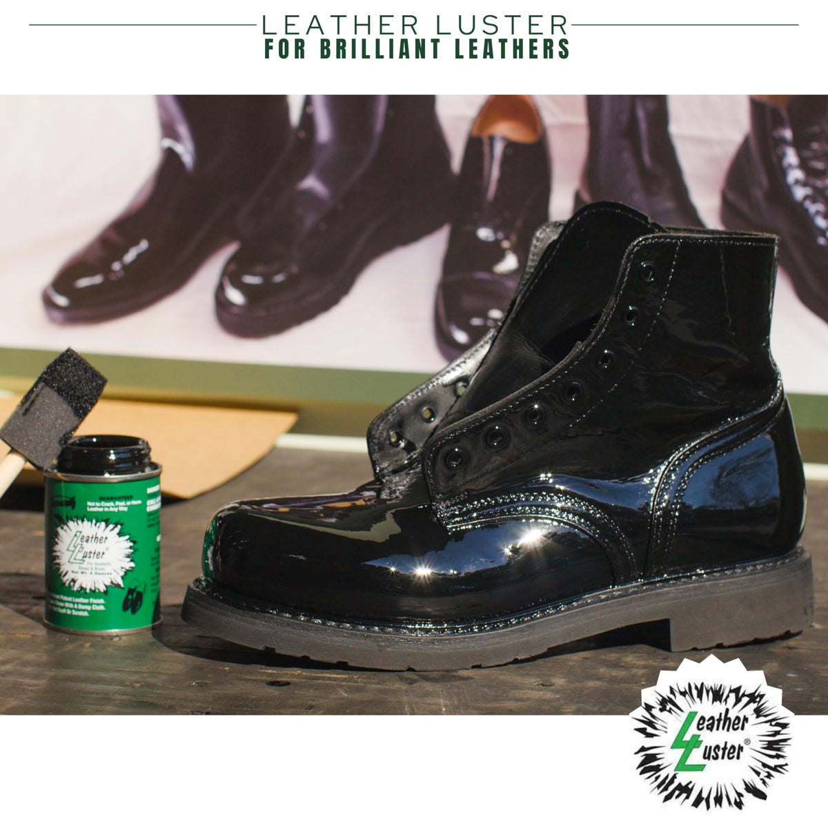 Skin Revolution shoes before and after polish, demonstrates restored high-gloss shine