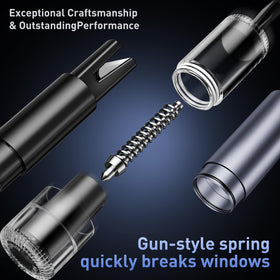 SKINNYON in use breaking a car side window to illustrate low-force operation