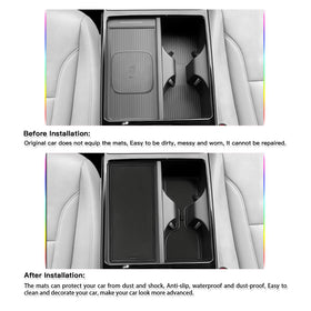 SKTU center console mat installed for scratch protection and organization