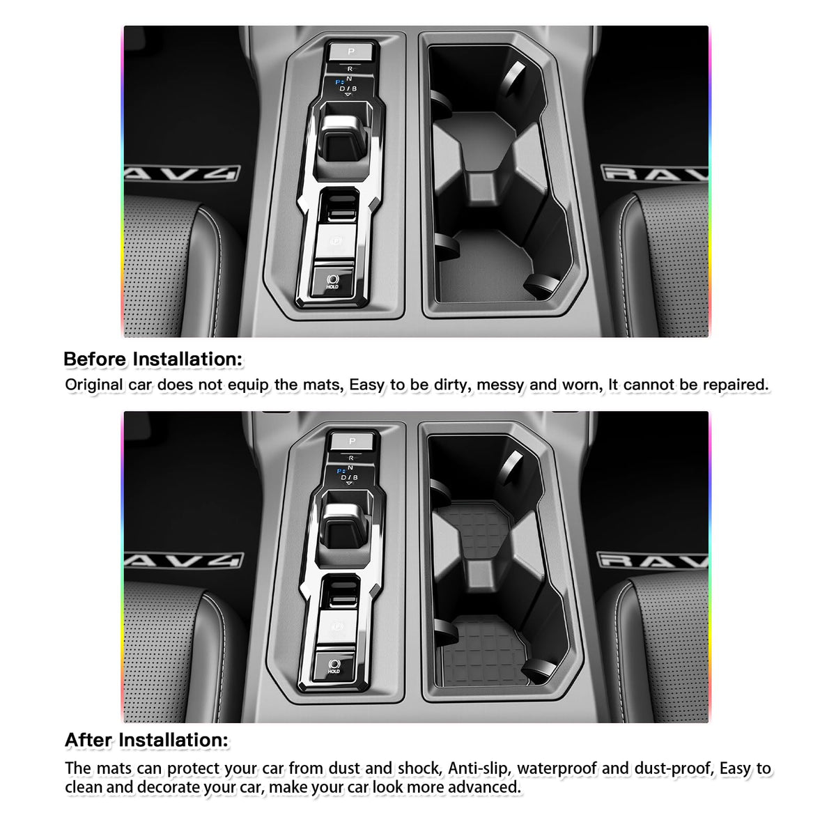 SKTU center console mat top view keeps items stable and reduces rattles
