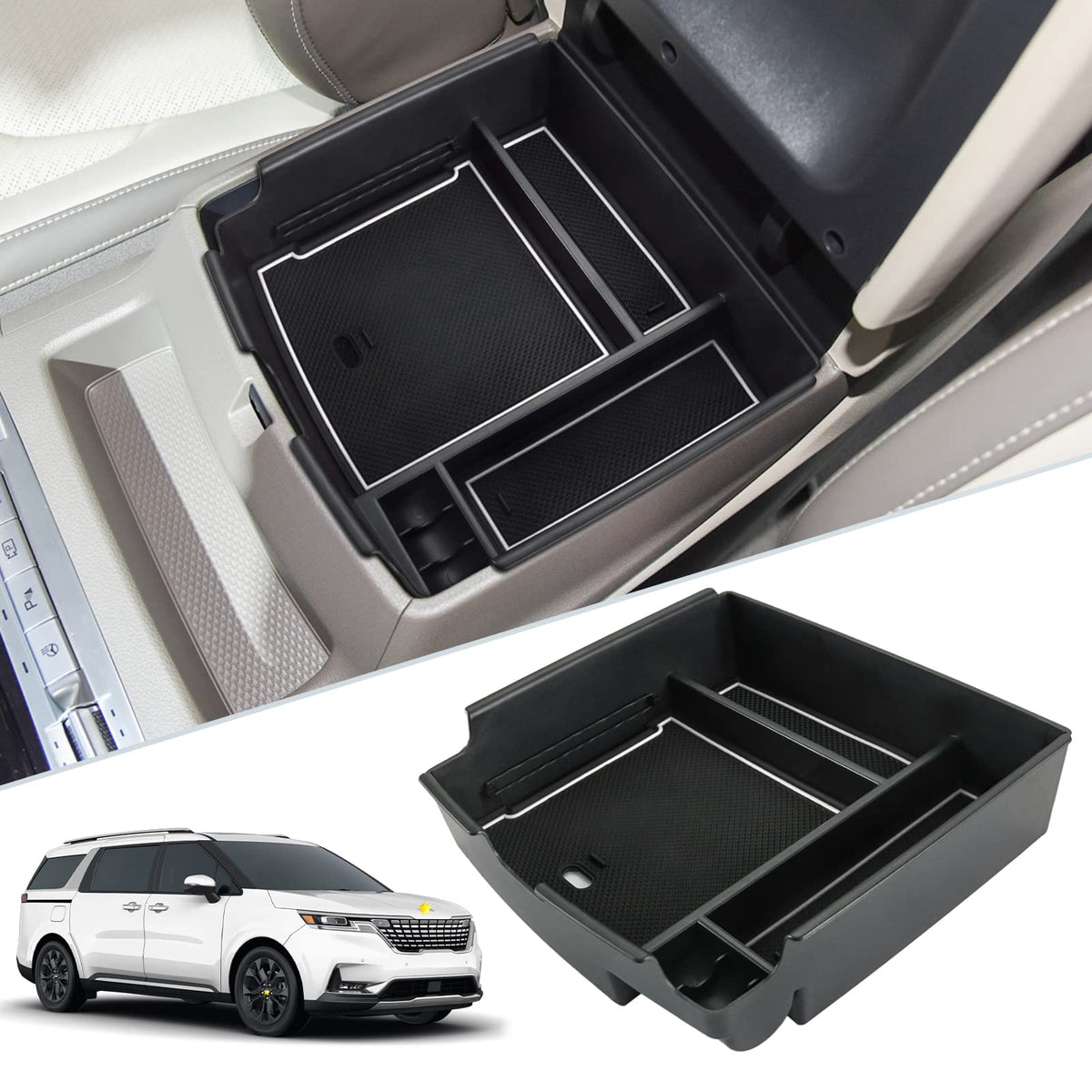 SKTU front view of packaged console organizer showing fit and finish benefit