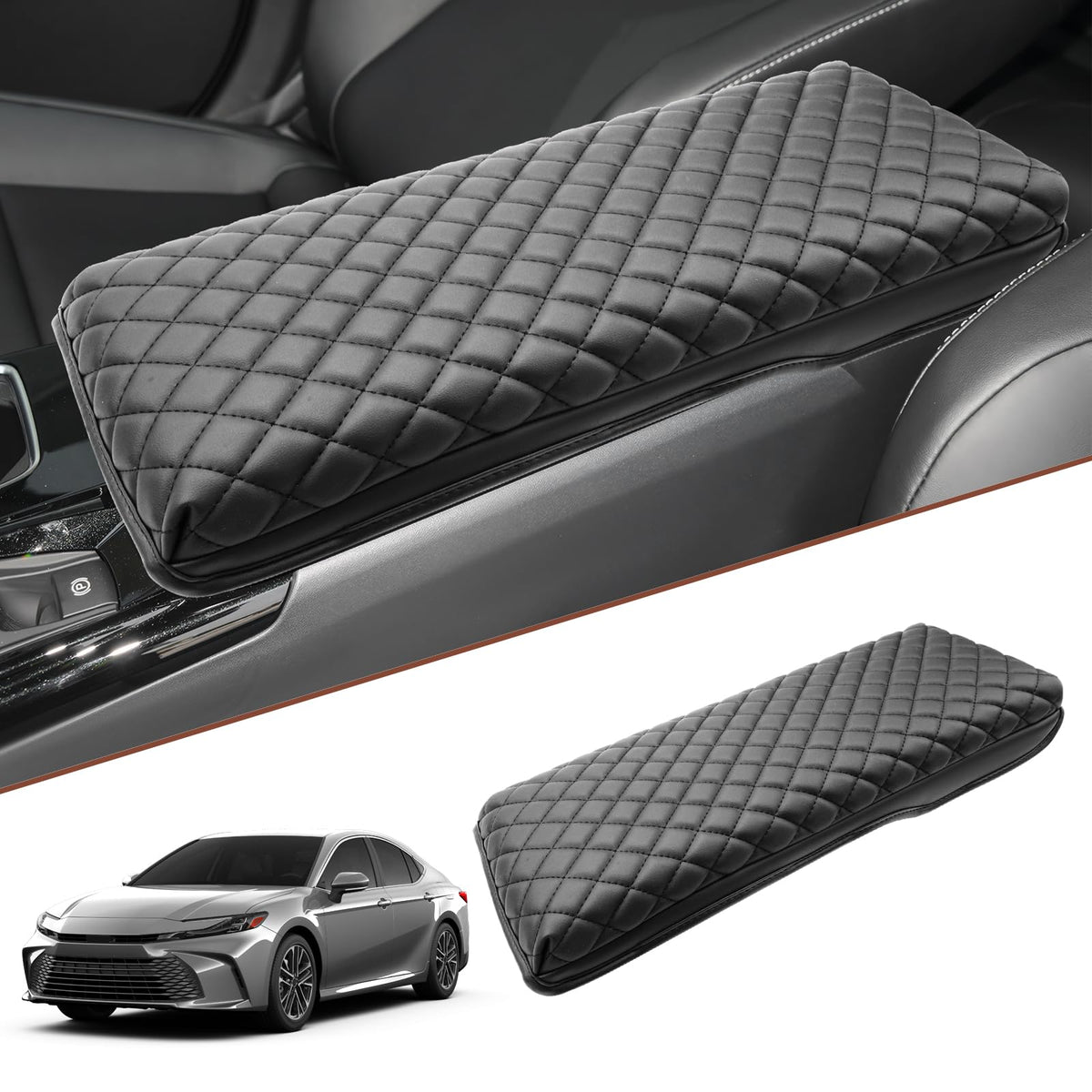 SKTU front view of armrest cover showing exact Camry fit and protection