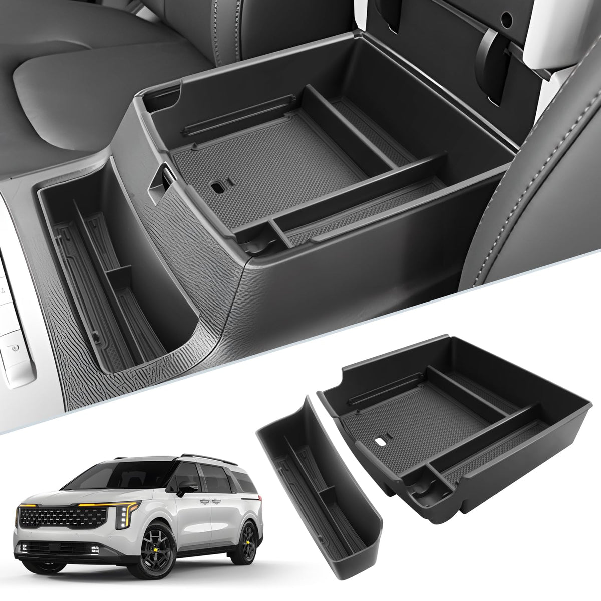 SKTU front view of console organizer showing neat compartments and quick access